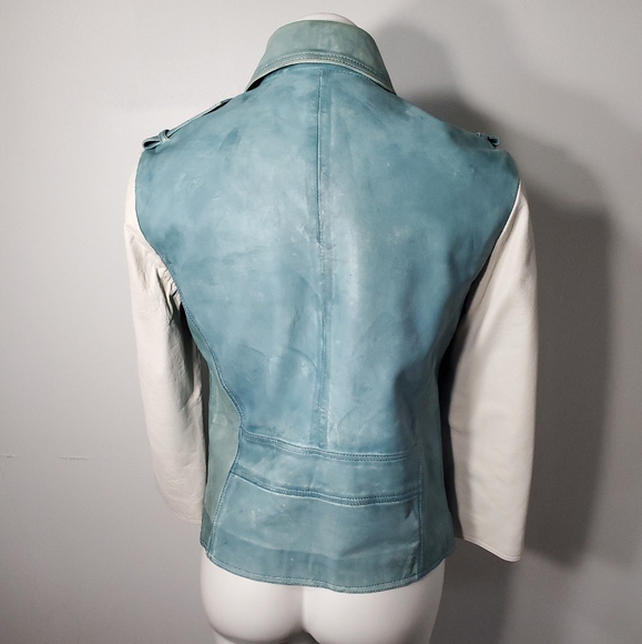 Blue Pearl Leather Motorcycle Jacket - Picture 3 of 6